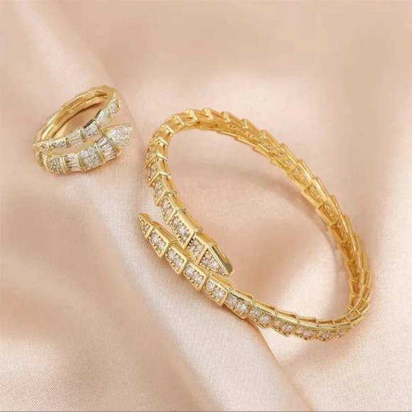 Serpenti Gold Snake Crystal Bracelet&Ring Set - Picture 2 of 12